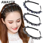 Женский ободок для волос AWAYTR, нескользящий ободок с двойной челкой, полосы обруча, заколки-крабы для волос