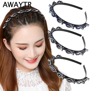 Женский ободок для волос AWAYTR, нескользящий ободок с двойной челкой, полосы обруча, заколки-крабы для волос