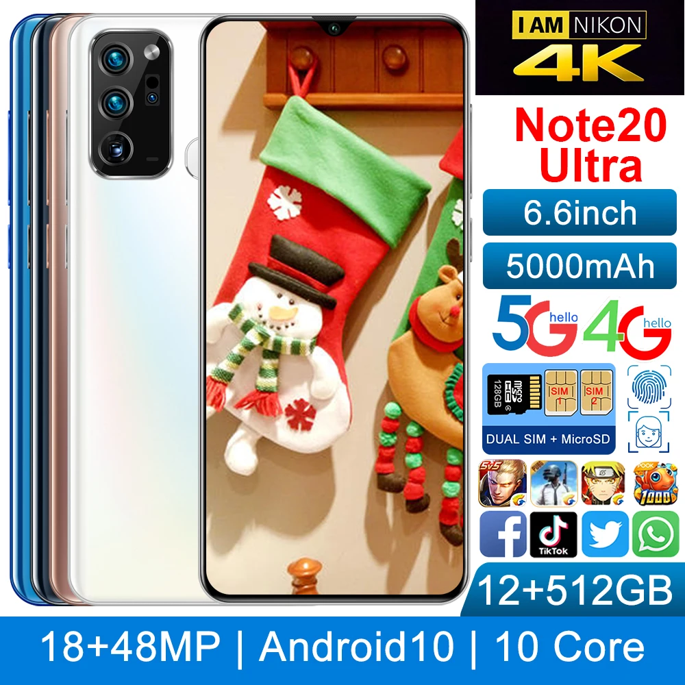 

Sansumg 6.6Inch Galay Note 20 Ultra Smartphone 5G Network 12GB RAM 512GB ROM Dcta Core MTK6889 Cellphone Handset Mobile Phone
