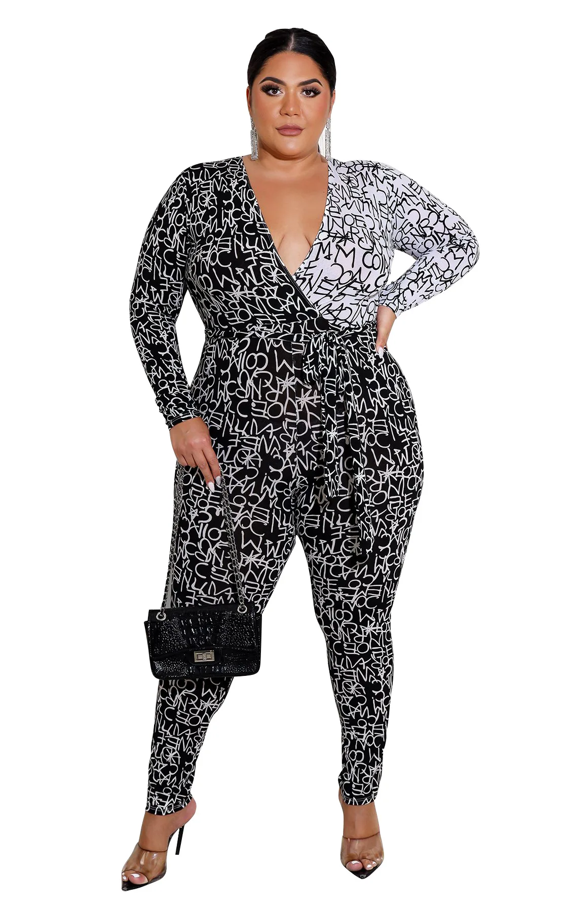 

Женский Осенний хипстерский комбинезон с глубоким V-образным вырезом и длинным рукавом