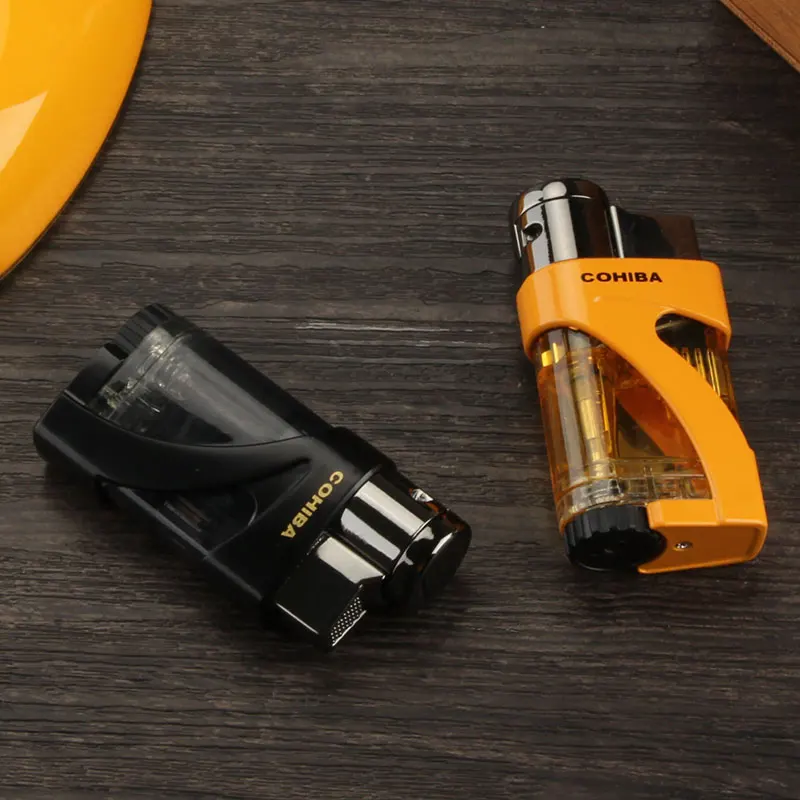 COHIBA фонарь газовая зажигалка карманная Ветрозащитная 2 струйная Зажигалка для сигар наружная металлическая газовая зажигалка многоразовые аксессуары для сигар