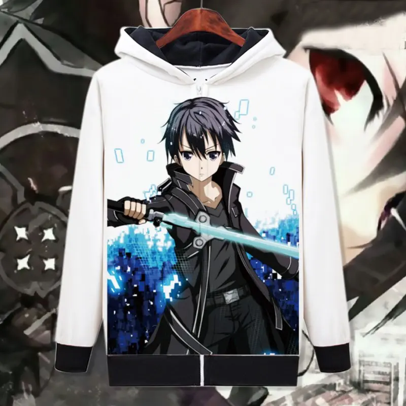 Sword Art Online Cosplay Printed Kirito Kirigaya Kazuto Fleece Coat Men Women Winter Thick Outwear Asuna Yuuki Zipper Clothing |