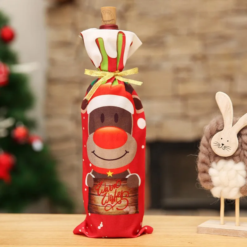 Рождественская крышка для бутылки с красным вином украшения новый год вечеринка