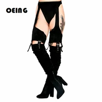 women waist belt thigh high chap boots faux suede leather chunky high heels boots nightclub sexy over the knee boots big size 44