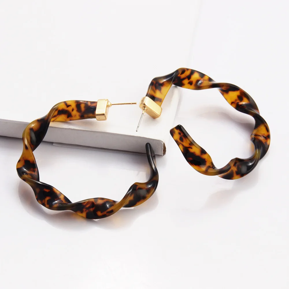 

2020 Za Big Bohemia Acrylic Acetate Hoop Earrings for Women Leopard Circular Cc Statement Earrings Fashion Jewelry Female New