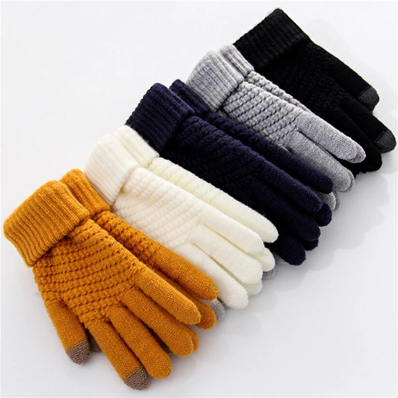 

Winter Touch Screen Gloves Women Men Warm Stretch Knit Mittens Imitation Wool Full Finger Guantes Female Crochet Thicken 2021