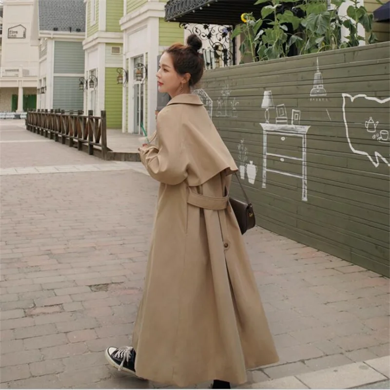 Women's trench coats windbreaker mid-length clothes 2021 new Korean style loose over-the-knee jacket chaquetas de mujer khaki
