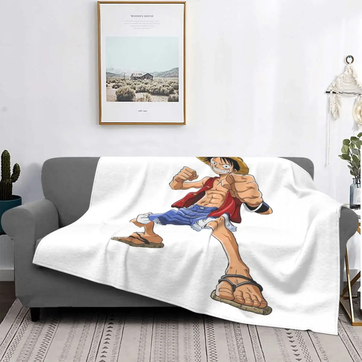 

Monkey D Luffy-colcha a cuadros para cama, manta de lino para bebé, manta de Picnic, colchas de verano