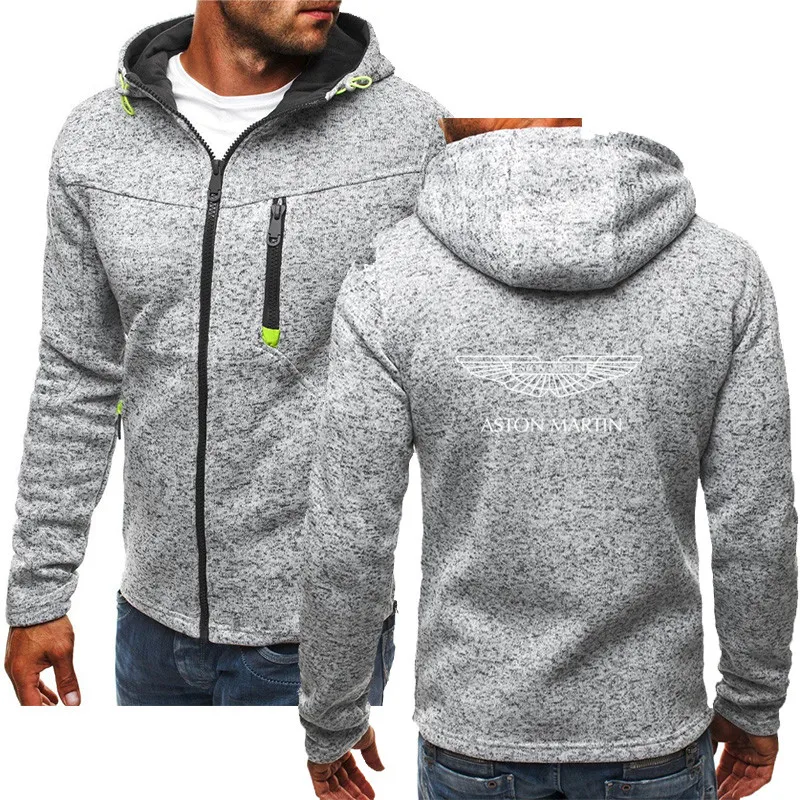

2021 ASTONMARTIN car logo brand camouflage pocket hooded wool cardigan jacket men's hooded sports pullover