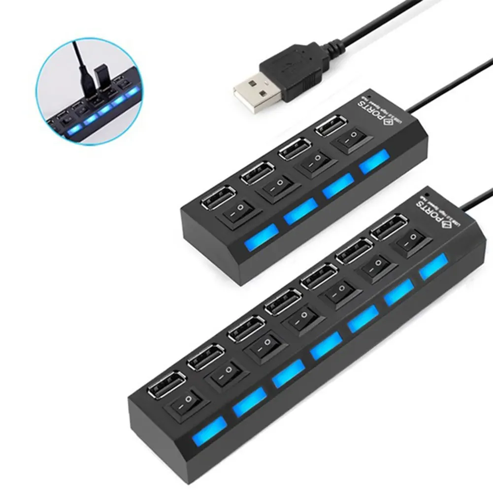 7 портов s usb хаб светодиодный USB 2 0 адаптер Hub Высокоскоростной многопортовый