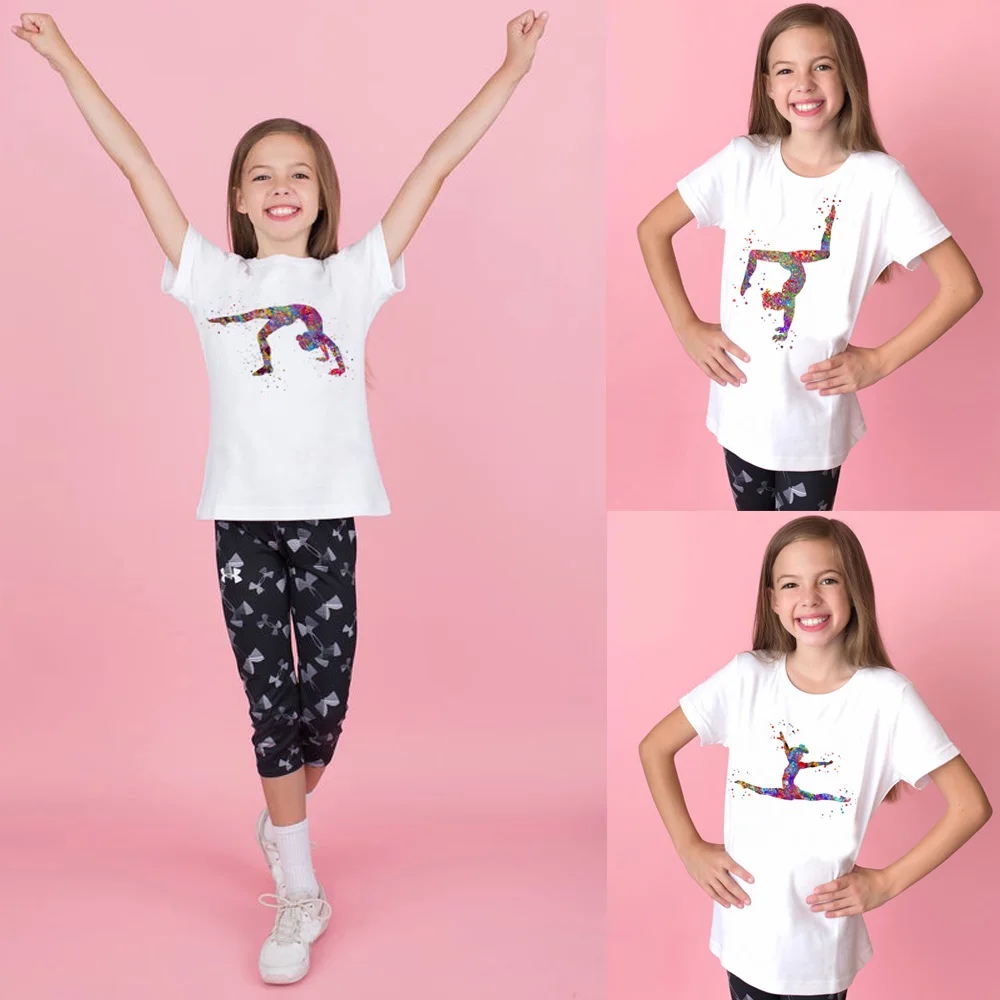 Детская футболка с акварелью для гимнастики Спортивная повседневная короткими