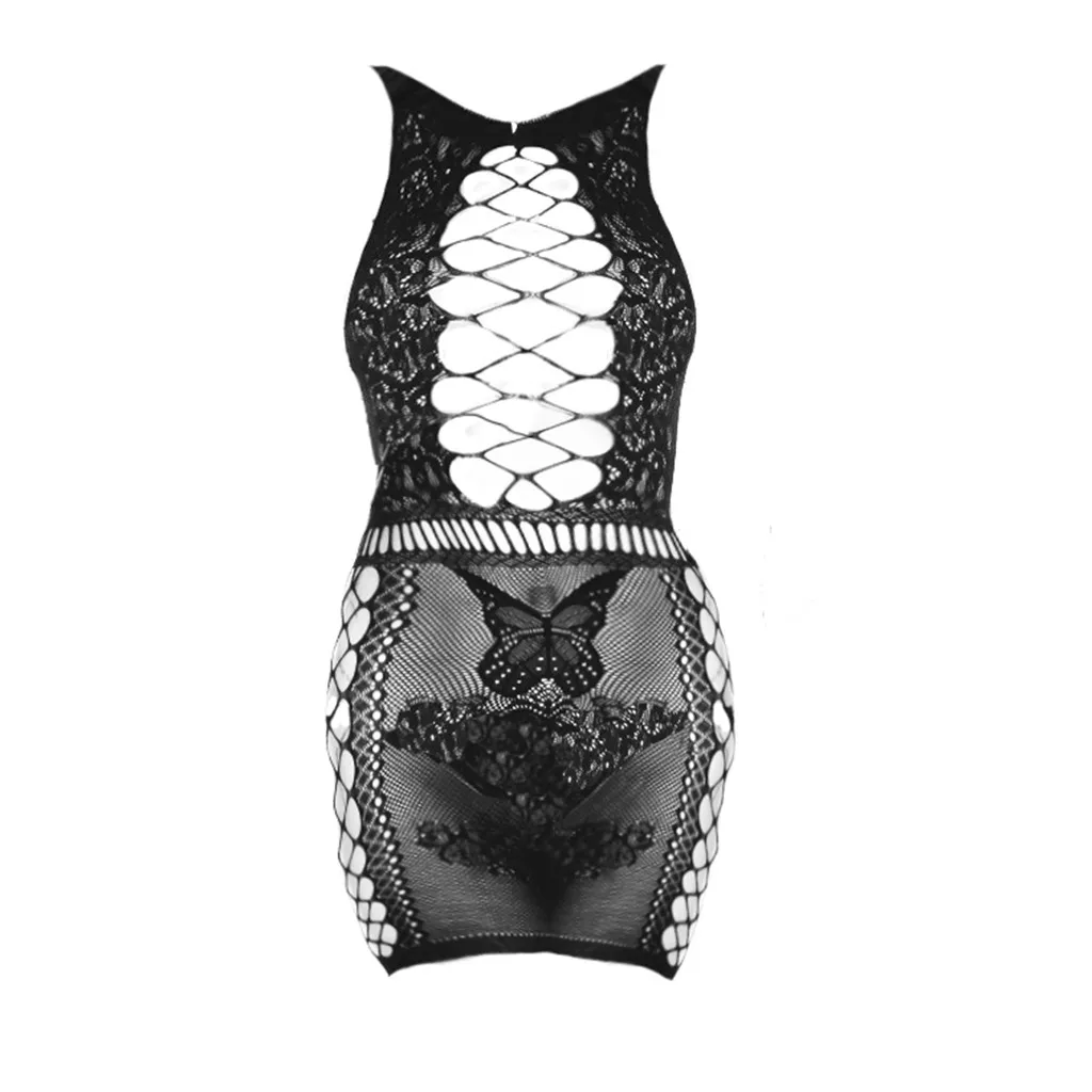 Women Sexy Long Sleeve Hollow Out Lingerie Sleepwear Babydoll See Through Lace Teddy Robes Nightwear Underwear Plus Size#p3 |