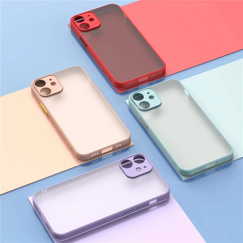 

Case For iPhone 12 11 Pro Xs Max XR X 6 7 8 Plus SE Mini Luxury Silicone Bumper Clear Hard PC Cover Funda Shockproof Armor Matte
