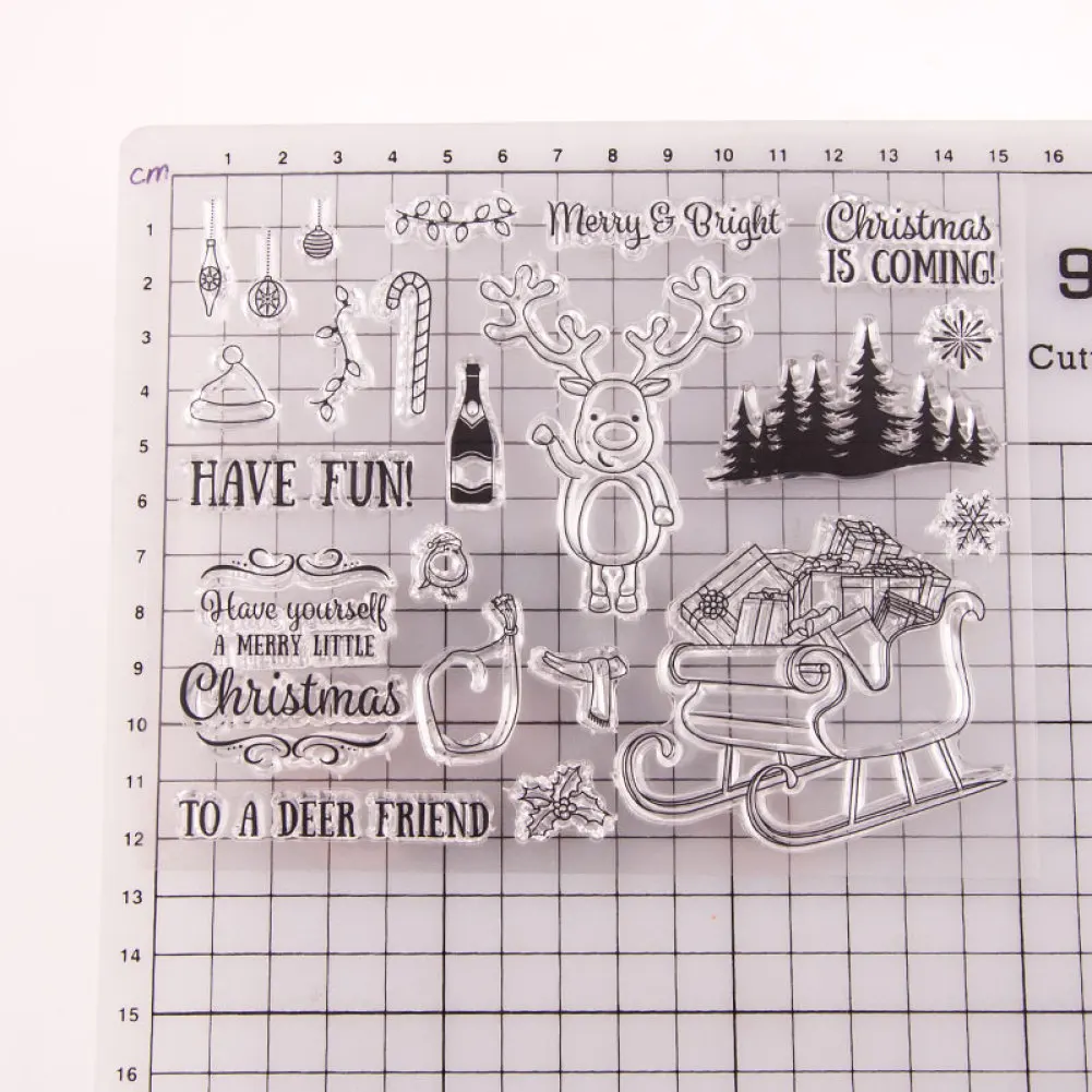 Рождественские сани олень дерево подарок Прозрачный Очистить резиновый штамп