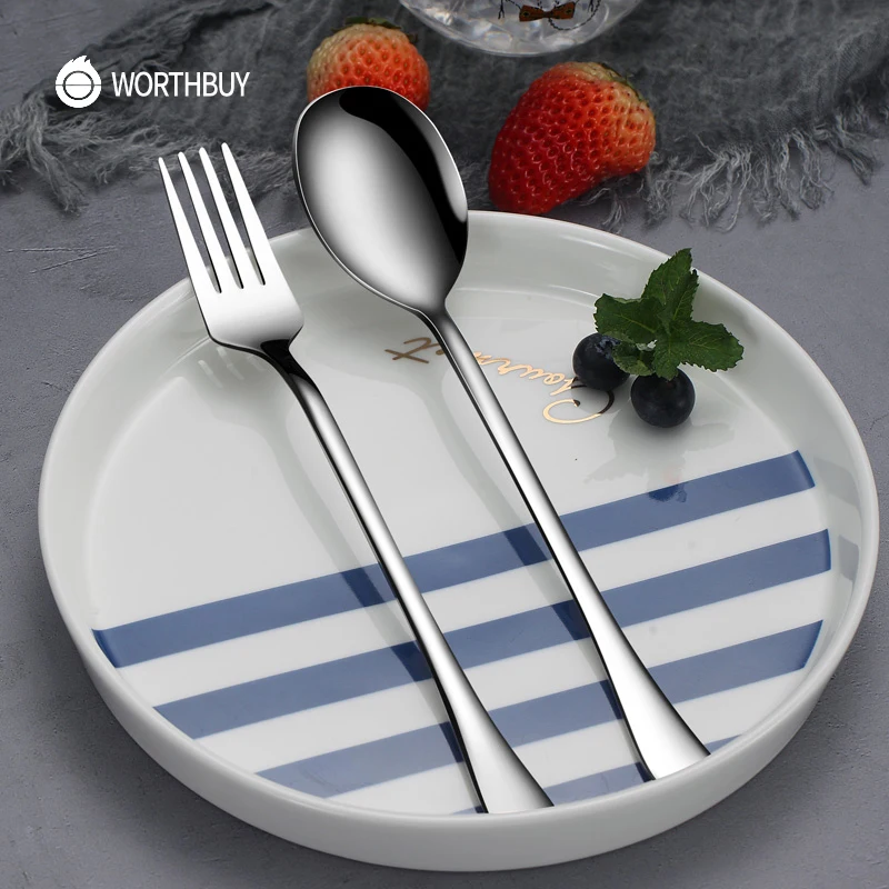 WORTHBUY 2 шт./компл. набор ложка и вилка 304 нержавеющая сталь для супа с длинной ручкой