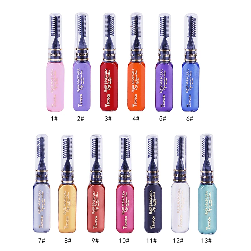 

13 Colors Disposable Mini Hair Dye Mascara Grey Purple Red Hair Color Chalk Hair Dyeing Tool For Personal Salon