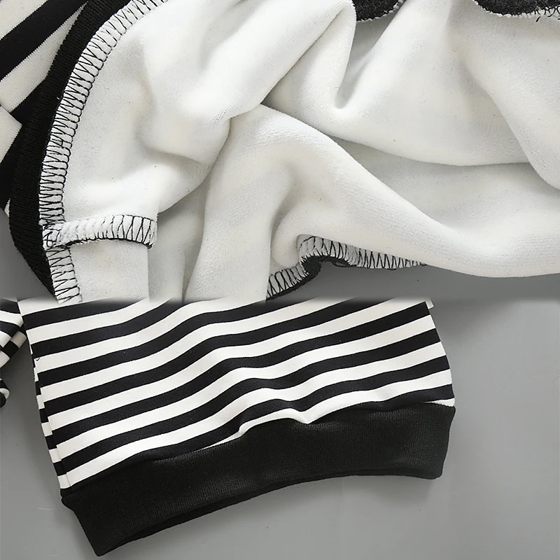 Комплект одежды для мальчиков и девочек черно-белая толстовка в полоску + штаны