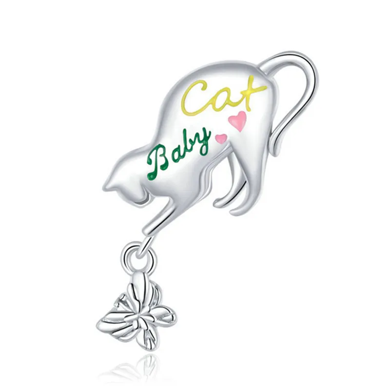 

1 шт. новый кулон в виде кошки и бабочки DIY бусины подходят для оригинального браслета Pandora очаровательные женские ювелирные изделия подарки