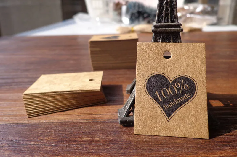 100 шт 3x4 см дизайн сердца крафт-бумажные бирки DIY Подарочные украшения Висячие бирки для свадебной вечеринки ценники этикетки для одежды