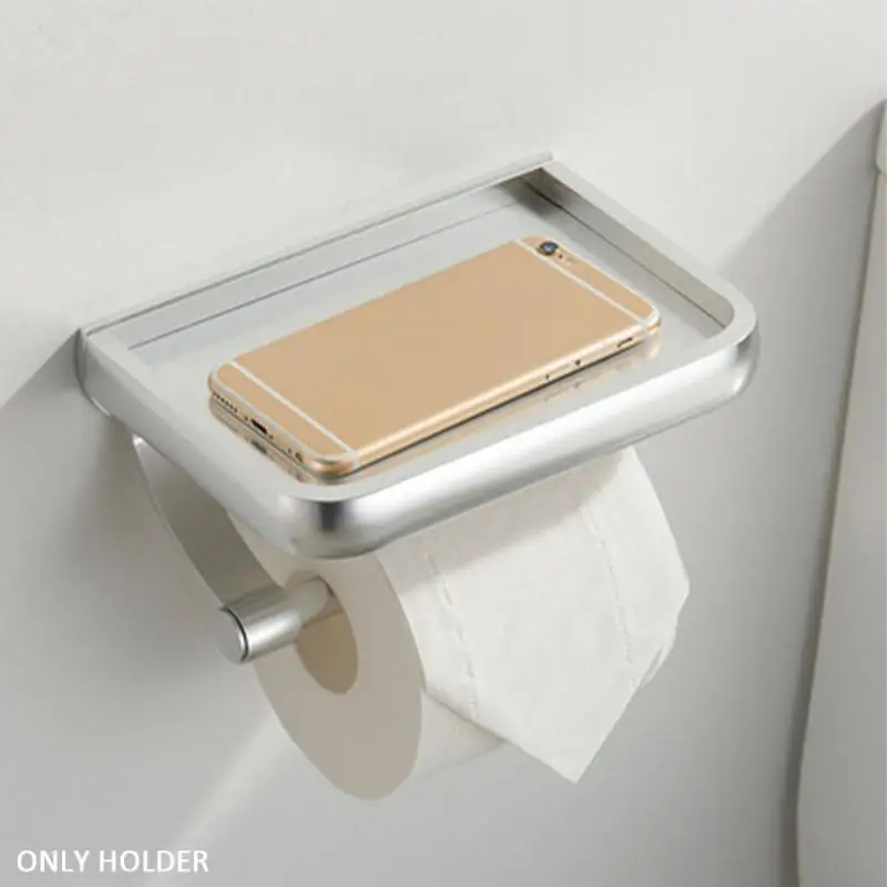 

Toilet Paper Holder with Phone Holder Shelf Bathroom Storage Durable Space Aluminum Easy Install Wall Mount Roll Tissue Rack