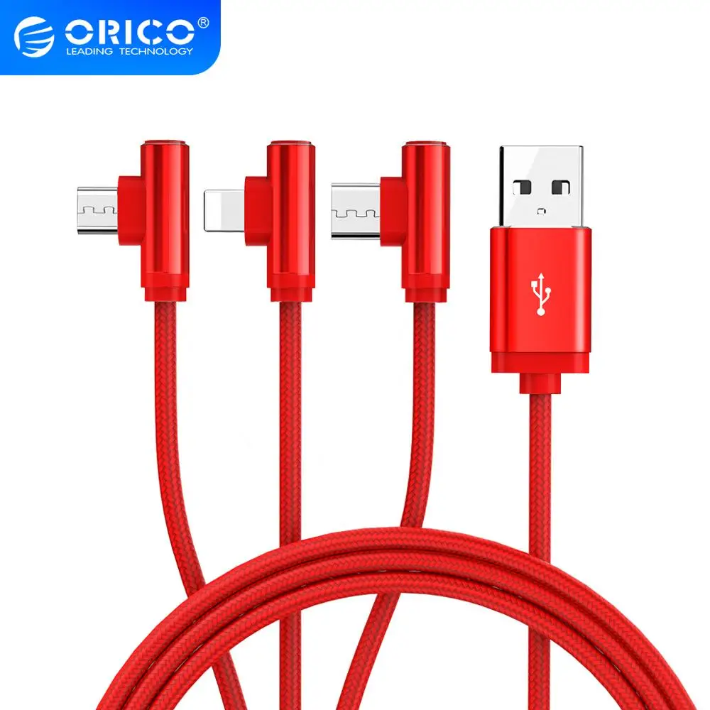 ORICO нейлоновый кабель для быстрой зарядки 3 в 1 USB освещения Type C Micro правый шнур Xiaomi