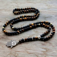 unique mans necklace with 8mm natural stone beads and hamsa pendant necklace dropshipping