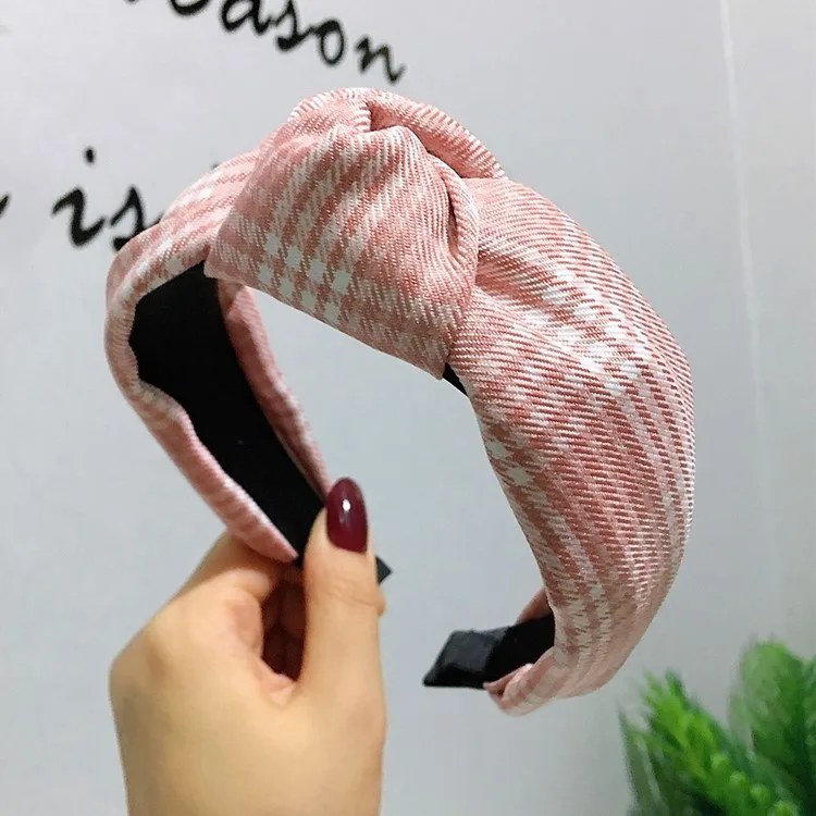 Плед повязки с узлом для Для женщин широкая сторона повязка на голову Головные