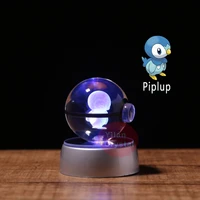 pokemon ball monster model crystal 3d laser engraving anime figure piplup design with led light kids gifts