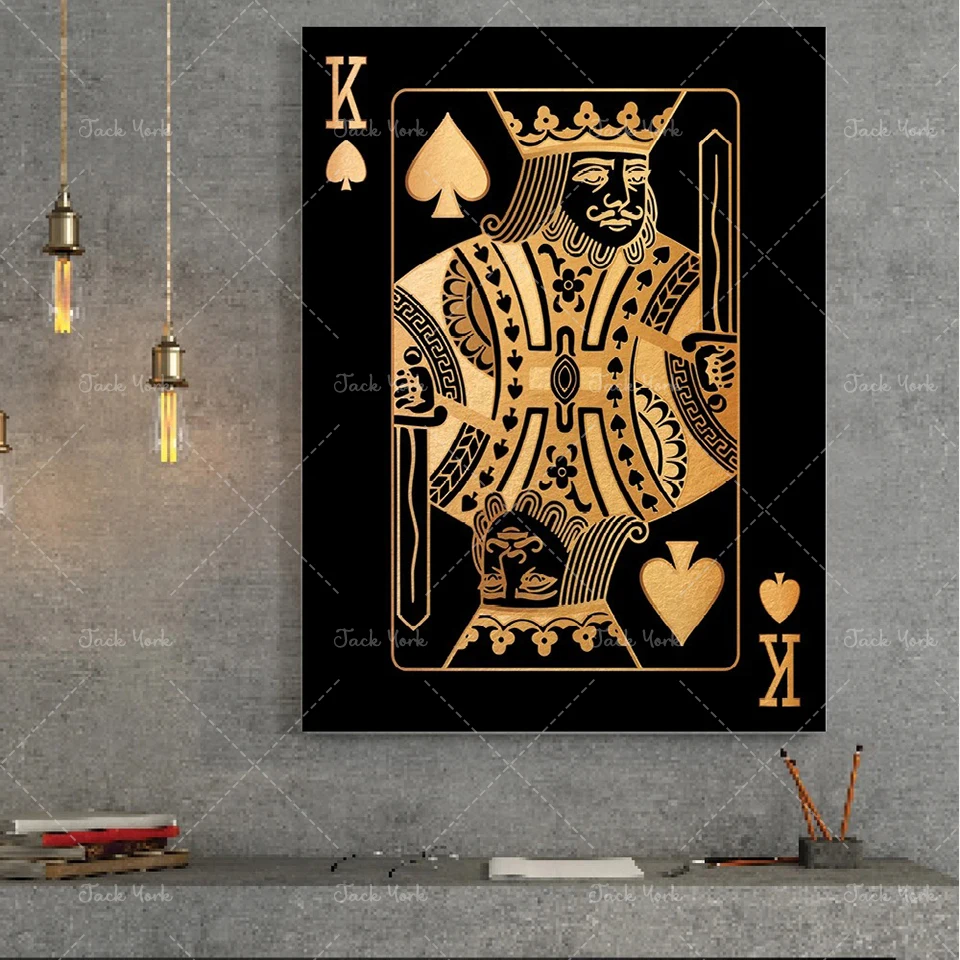 

Abstract gold and silver playing cards king queen and jack hd print club bar restaurant decoration puke poster