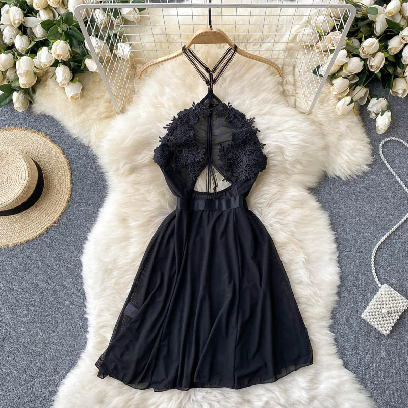 

Seaside vacation wear scheming halter sexy see-through mesh dress female summer bikini with beach skirt tide