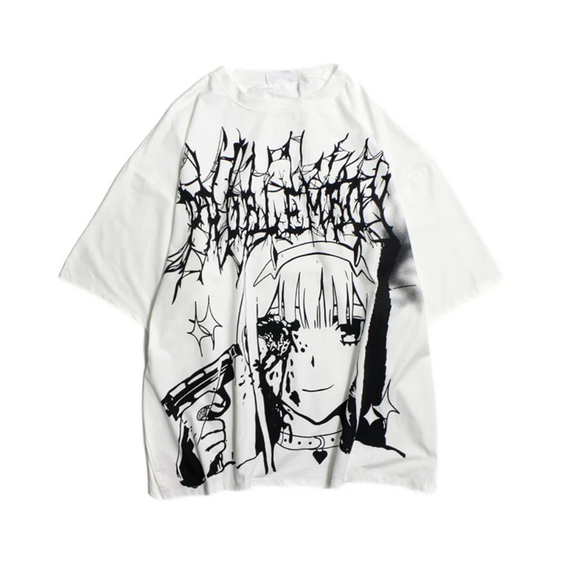 

Summer T-shirt Women College Style T-shirt Harajuku Man T-shirt Cartoon Comic Print T-shirt Loose Round Neck Short Sleeve Tops