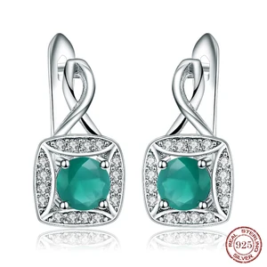 Серьги-гвоздики женские из серебра 925 пробы, с натуральным зеленым агатом