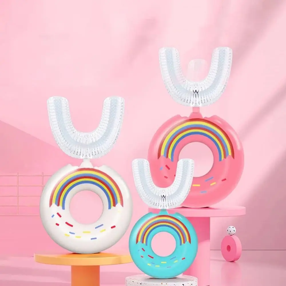 Cepillo de dientes port&aacute;til en forma de U para beb&eacute;, 360 grados, de silicona, limpiador de dientes con forma de Donut de dibujos animados, cuidado bucal, 2-12 a&ntilde;os-0