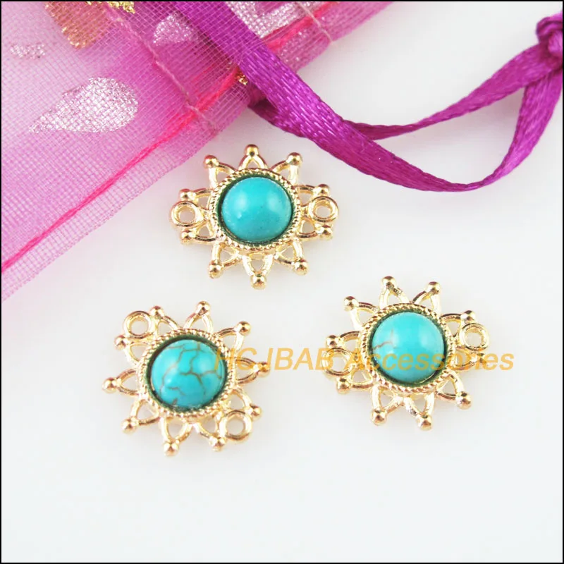 Мода 20 шт. цвета: золотистый Цвет круглые синие камни с изображением подсолнуха