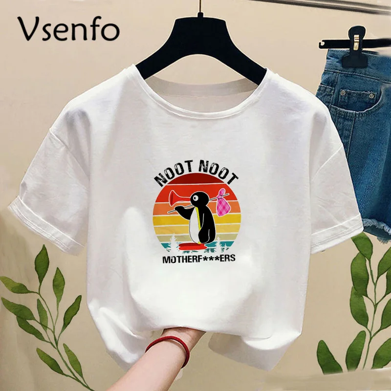 Женские топы Забавный принт Noot футболка Pingu свободного покроя с коротким рукавом