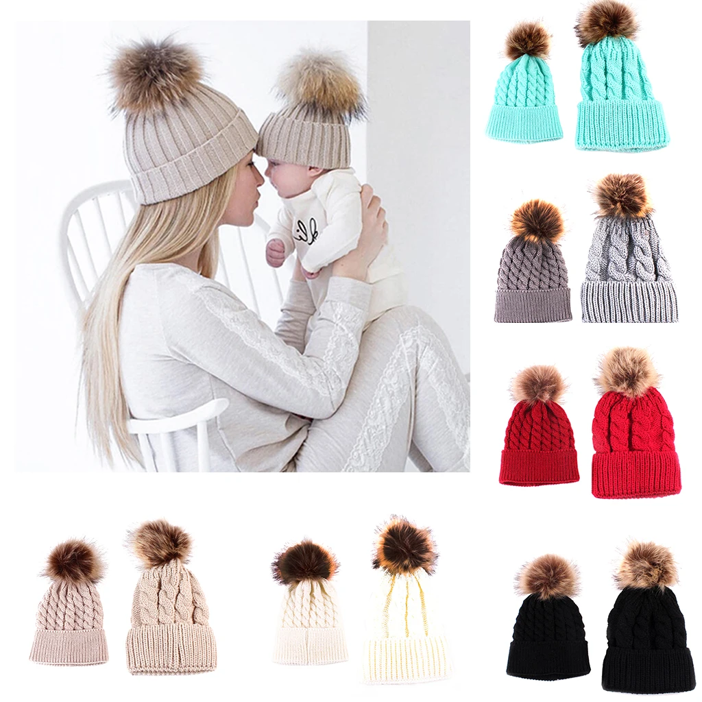 Комплект шапок для мамы и ребенка 2 шт./компл. Одинаковая одежда вязаные шапки