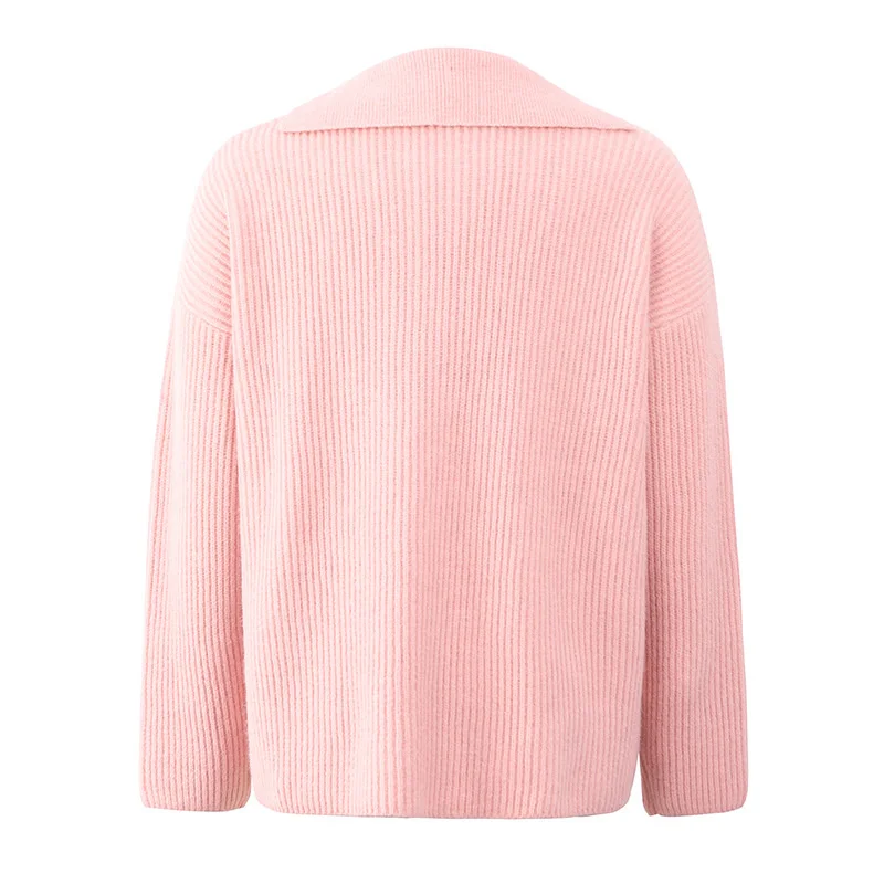 

Autumn Women's Sweater Casual Knitted Pullover Top Thickened Solid Lapel Pullover Female Basic Vintage Sweater