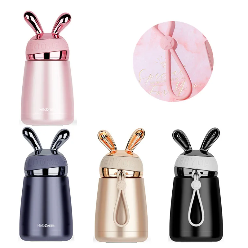 

300ml Mini Electroplate Cute milk Vacuum Flask 304 Stainless Steel Double Layer Insulated Portable Rope Thermos Cup