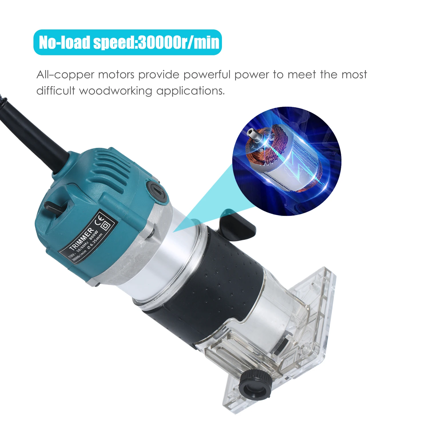 Multifunctional 220V 800W 30000R Electric Trim Router Trimmer with Base Edge Guide for Woodworking Trimming Slotting Notching |