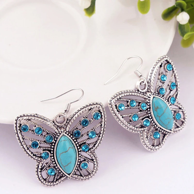 Серьги в богемном стиле серьги с голубым камнем набор женских ювелирных