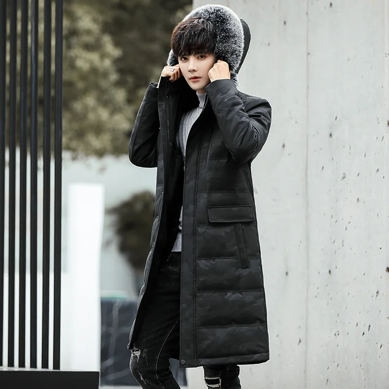 High Quality Luxury Men Down Jacket Casual Solid Fur Collar Hooded Outwear 2020 New Winter Thick Warm Overcoat Plus Size | Мужская