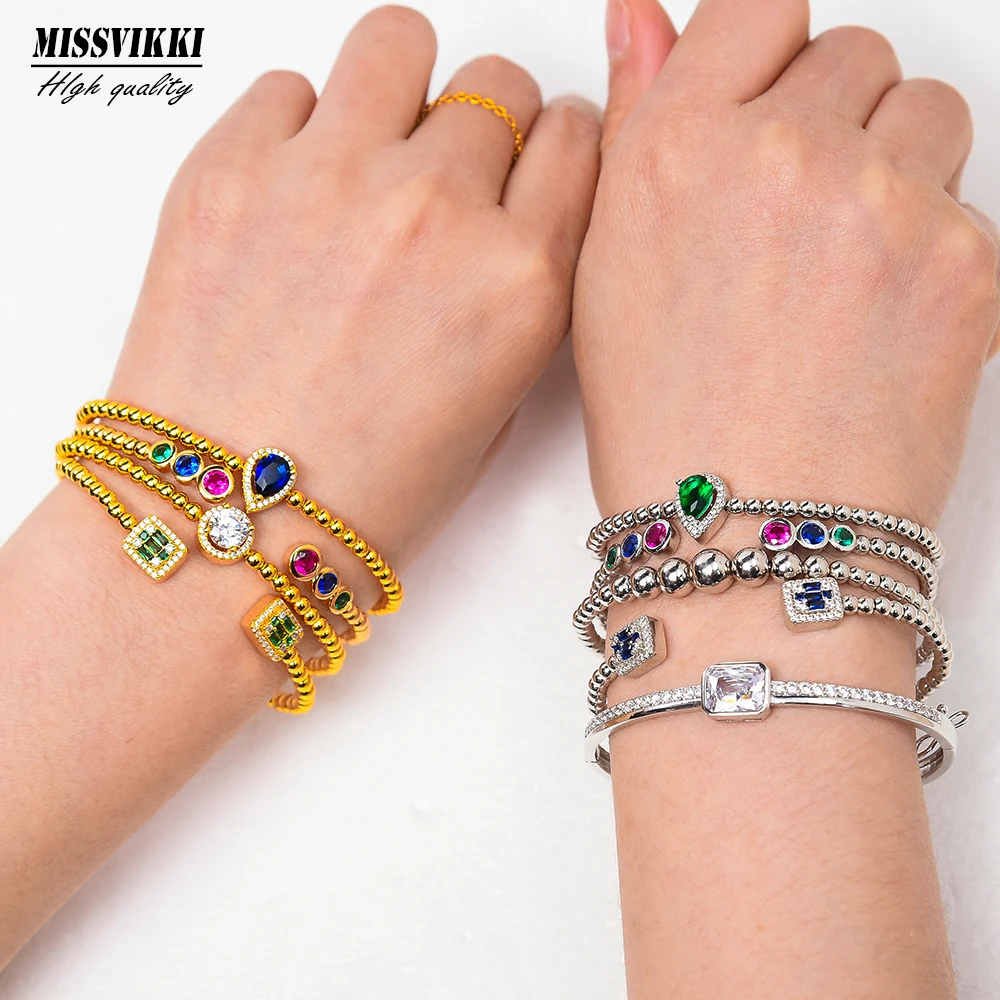 

missvikki European Trendy stackable mix match Multiple styles bracelets For Women Jewelry rotating beads High Quality Shiny CZ