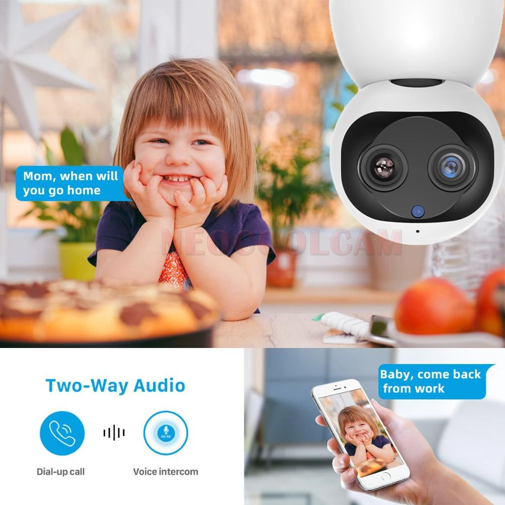 Камера домашняя с двойным объективом HD 1080P PTZ Wi-Fi 10-кратный зум 2K беспроводная ии