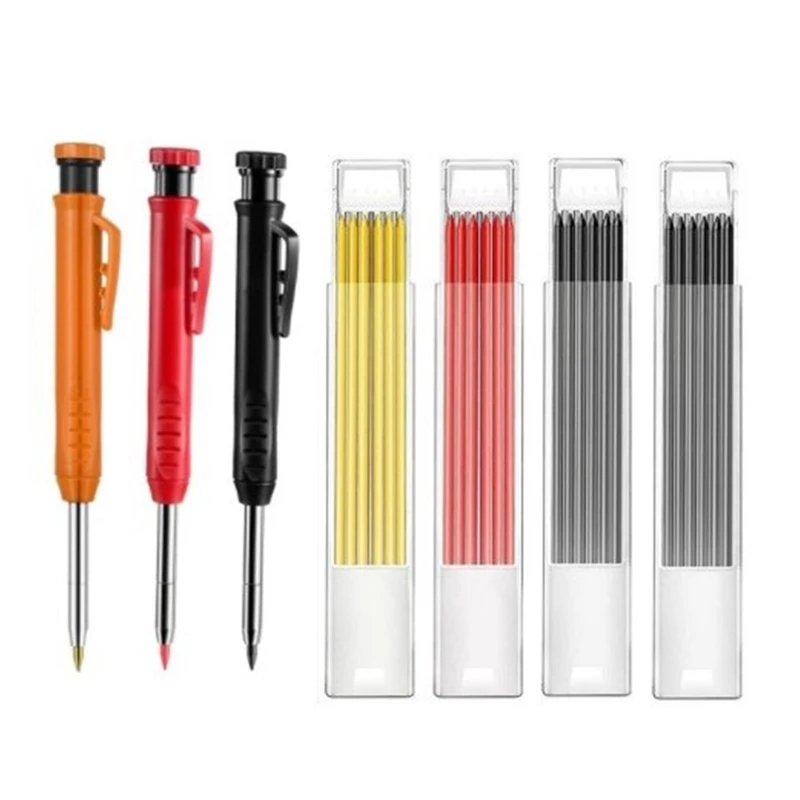 Solid Carpenter Pencil Set with Refill Leads Deep Hole Mechanical Marker Marking Tool for Scriber |