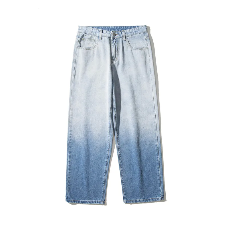 Cotton Gradient Jeans Men's Fashion Retro Casual Wide-leg Jeans Men Streetwear Loose Hip-hop Straight Denim Trousers Mens M-3XL