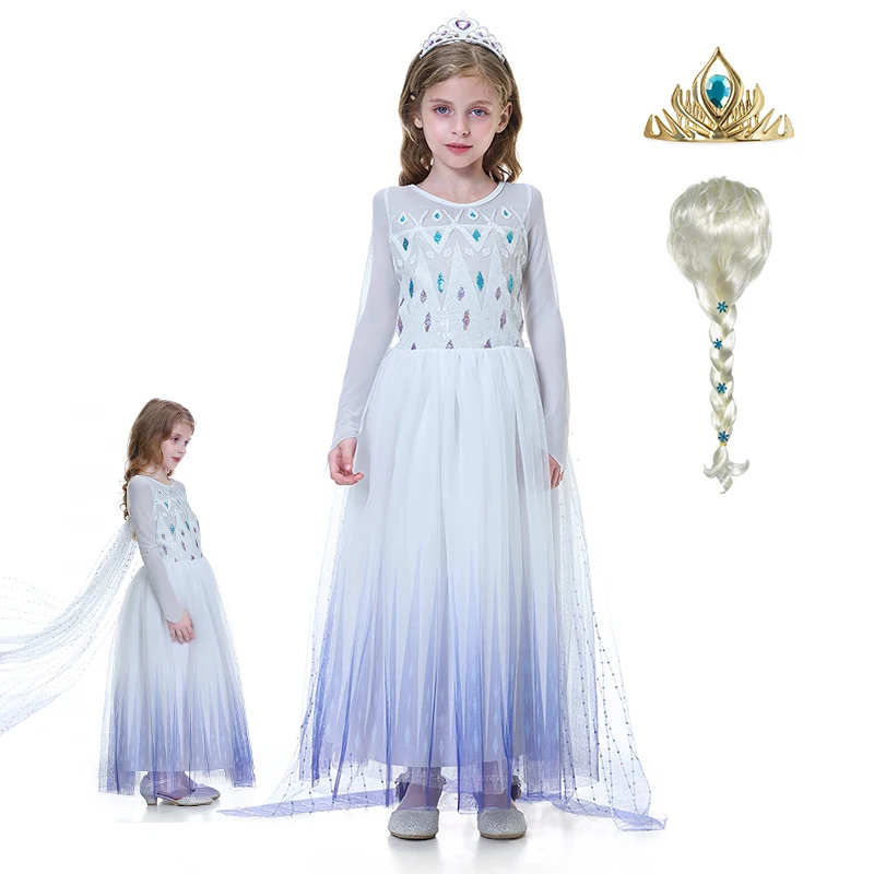 

Girls Elza Dress Kids Sequins Costume Set Snow Queen 2 Elza Children Birthday Halloween Party Fancy Princess Cosplay Ball Dress