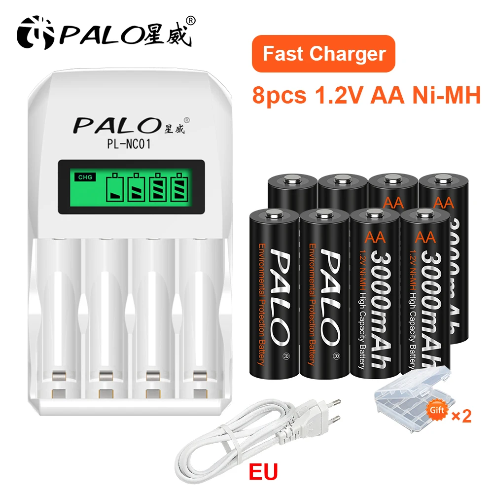 AA зарядное устройство для 1.2В Ni-MH NI-CD AAA аккумуляторная батарея с 8 шт. 3000 мАч