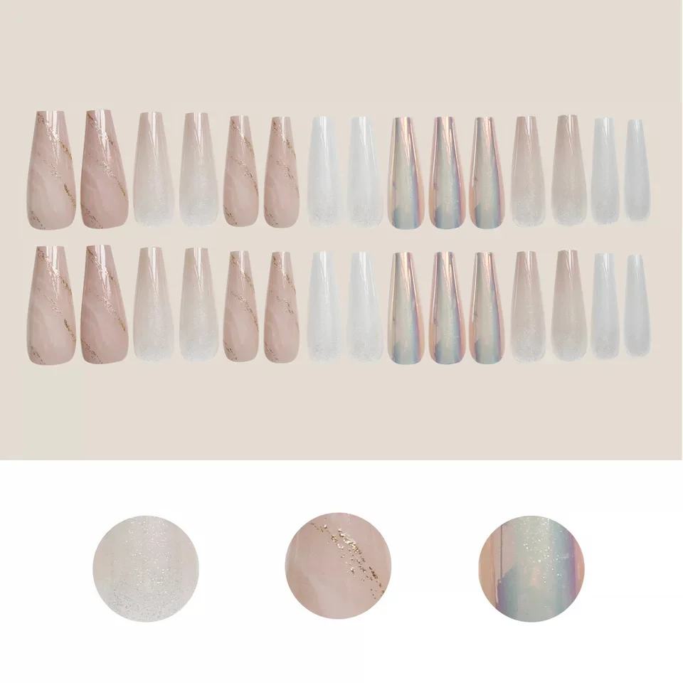 

30 Pcs Fake Nails Extension Ballet Nail Tips Press On Nails full cover Fingernails Fancy Sculpted Nails