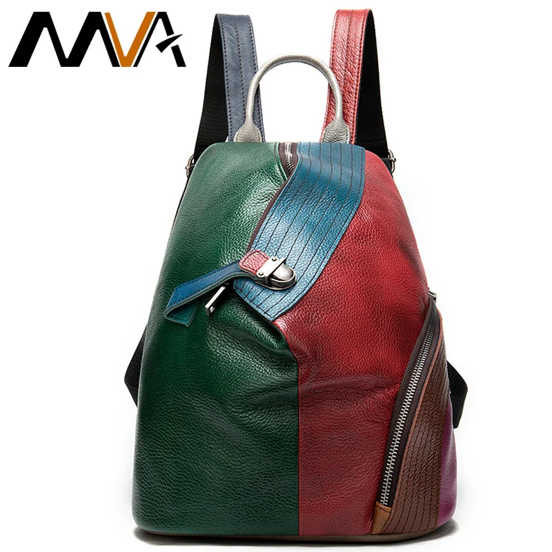 MVA лоскутный женский кожаный рюкзак для девочек школьные рюкзаки из натуральной