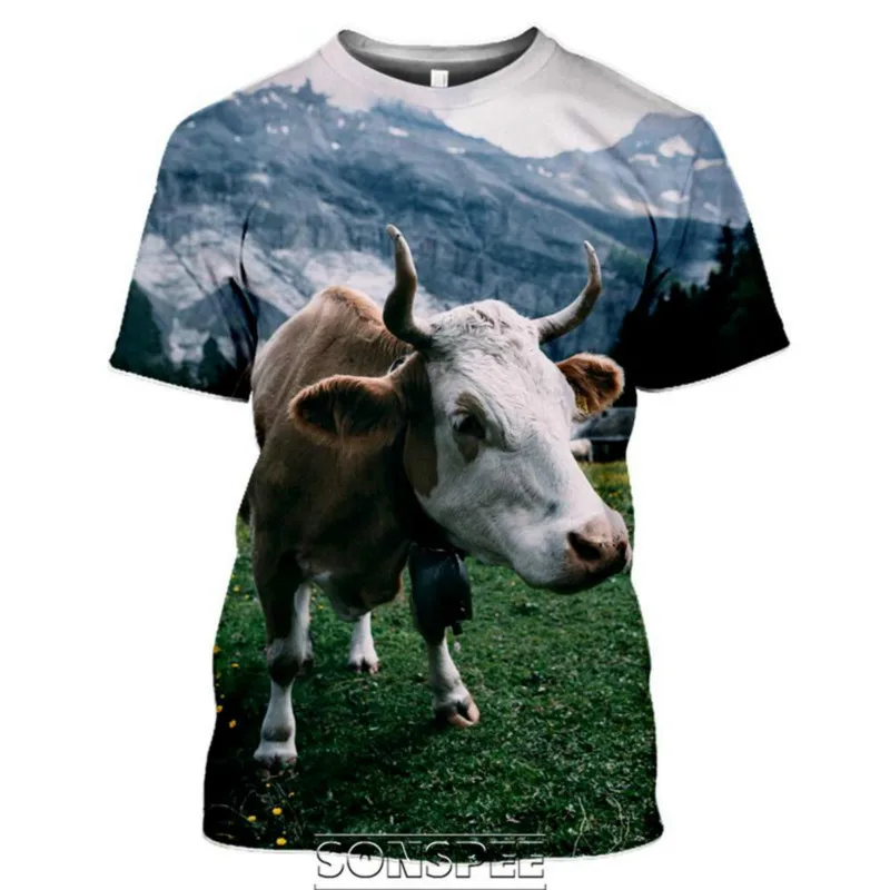 Summer Men And Women Outdoor Big O-neck T-shirt Casual Fashion Summer Funny Short-sleeved Cow 3D Printed Clothing